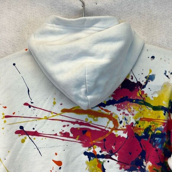 POLO RALPH LAUREN Hoodie Girls Medium White Paint Splatter Print Fleece Pullover - Picture 11 of 12